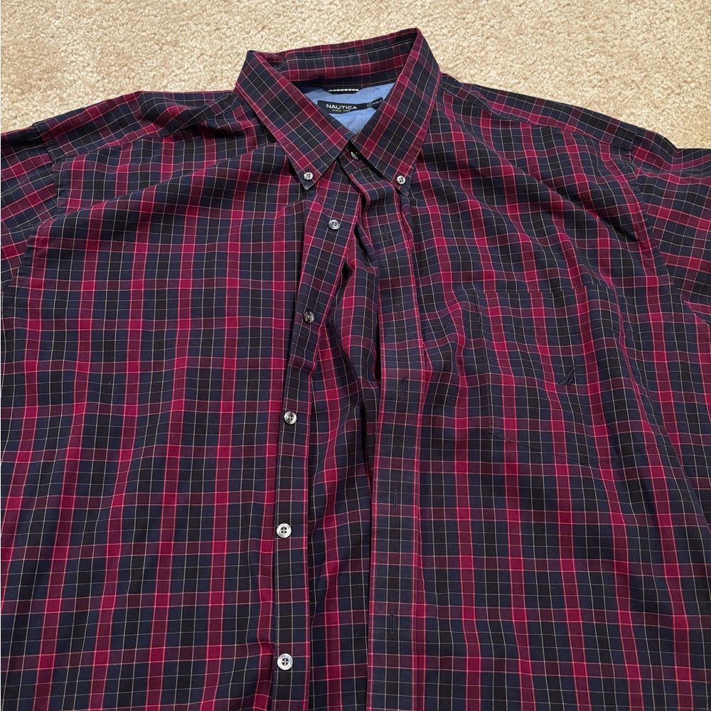 Men's Blue and Burgundy Shirt